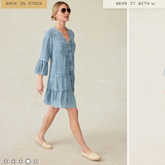 Faherty Dune Cotton Gauze Kacey Dress Light Indigo Wash Size Medium - Picture 3 of 14